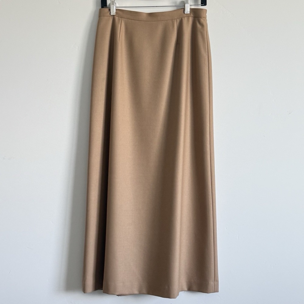 VTG Nordstrom Wool Long Pencil Skirt 8 Camel Tan Minimalist Poet Heritage